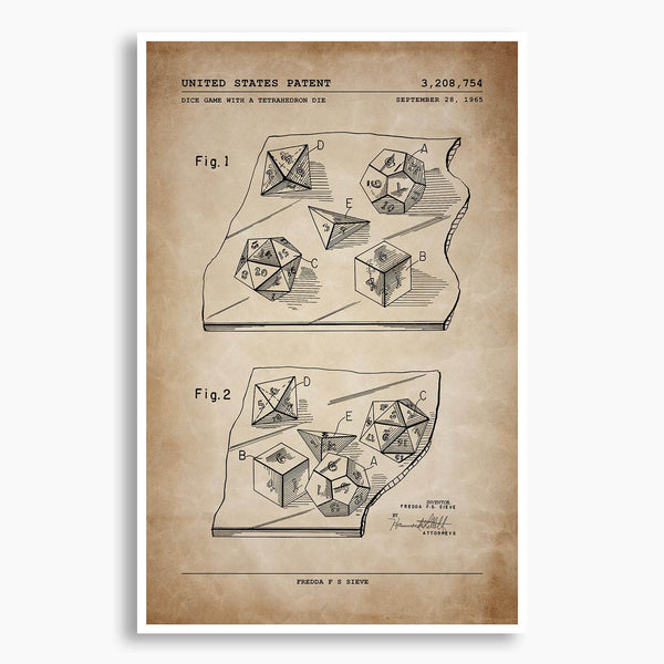 Dice Game Patent Poster; Patent Artwork