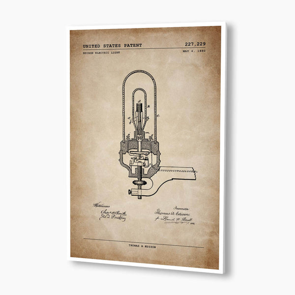 Edison Light Bulb Patent Poster; Patent Artwork