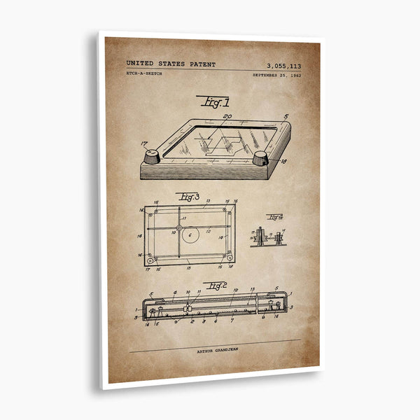 Etch-A-Sketch Patent Poster; Patent Artwork, Antique Parchment