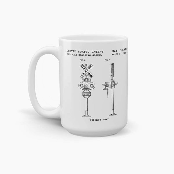 Railroad Crossing Signal Patent Coffee Mug; Premium Patent Drinkware