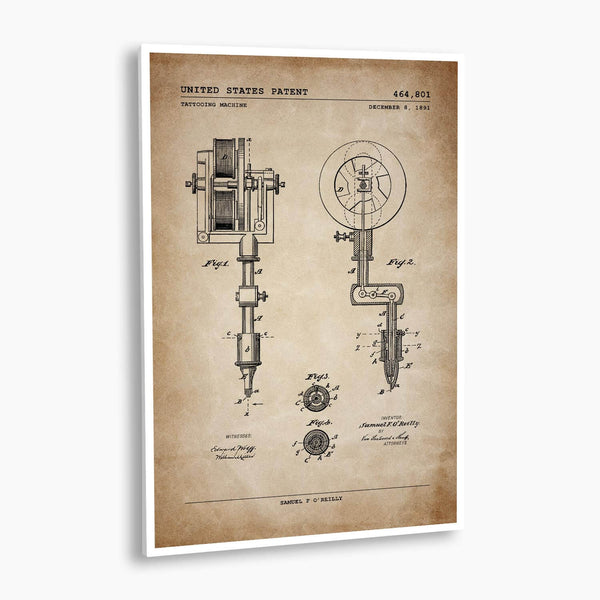 Tattoo Machine Patent Print, Tattoo Studio Wall Art Blueprint