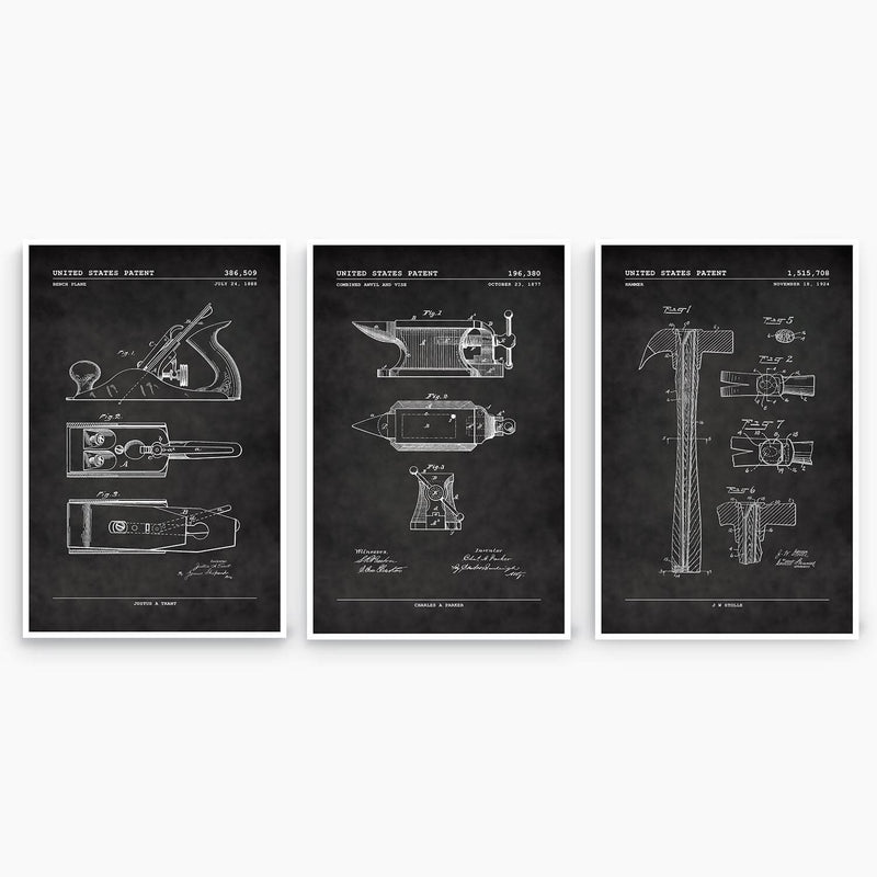 Vintage Tools Patent Poster Collection; Patent Artwork