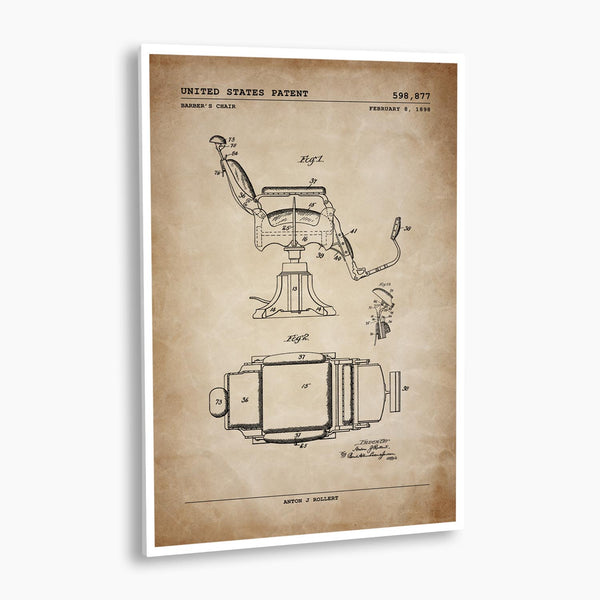 Barbershop Chair Patent Poster; Patent Artwork