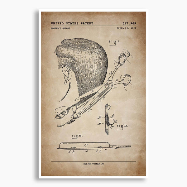 Barbershop Shears Patent Poster; Patent Artwork