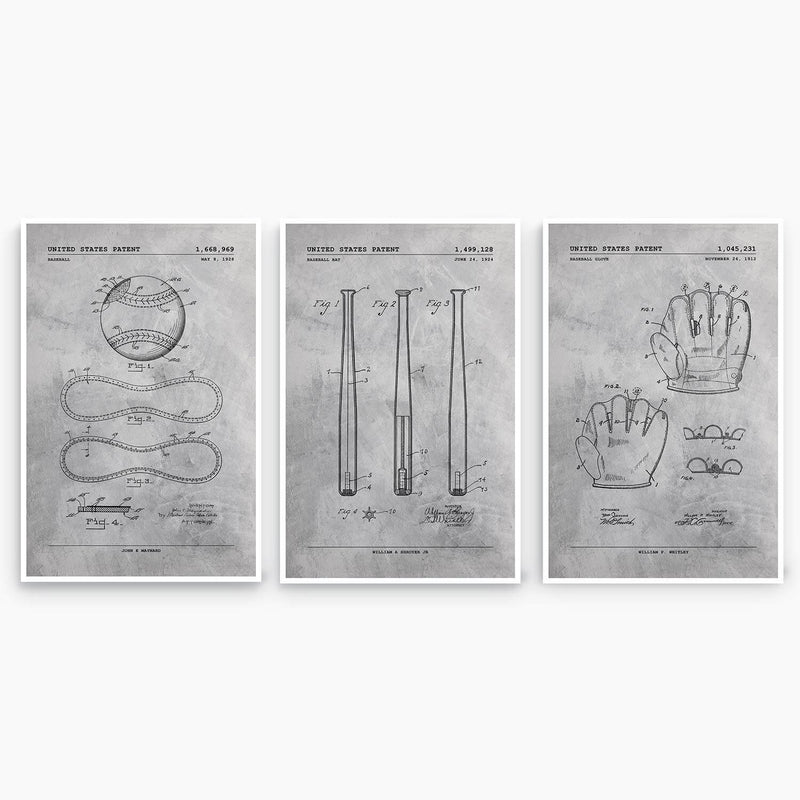 Baseball Patent Poster Collection; Patent Artwork