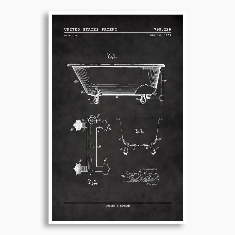 Clawfoot Bathtub Patent Poster; Patent Artwork