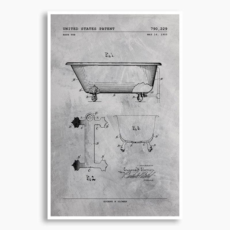 Clawfoot Bathtub Patent Poster; Patent Artwork