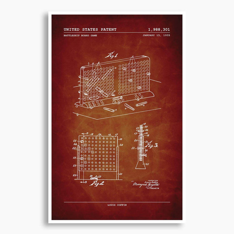 Battleship Board Game Patent Poster; Patent Artwork