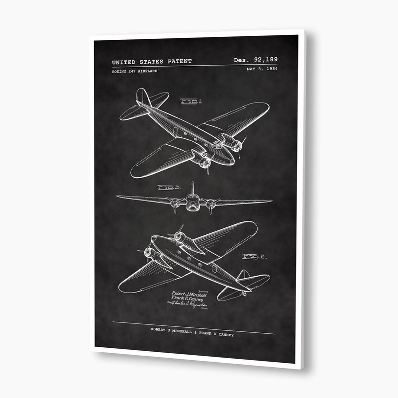 Boeing 247 Passenger Aircraft Patent Poster; Patent Artwork