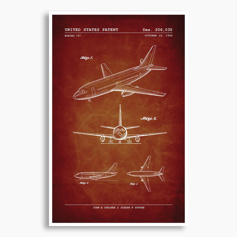 Boeing 737 Passenger Aircraft Patent Poster; Patent Artwork