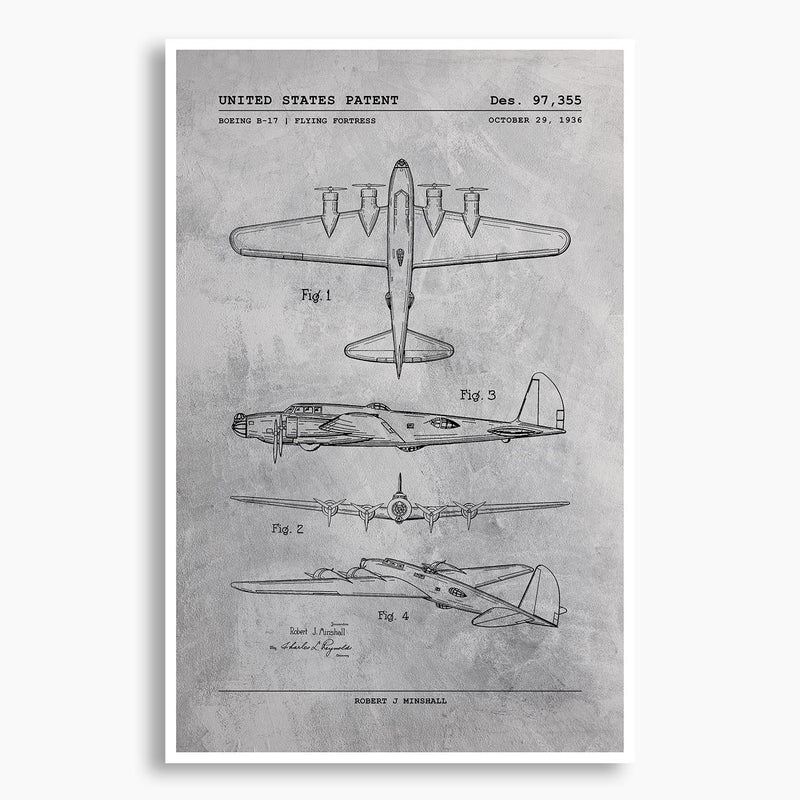 Boeing B-17 Flying Fortress Aircraft Patent Poster; Patent Artwork