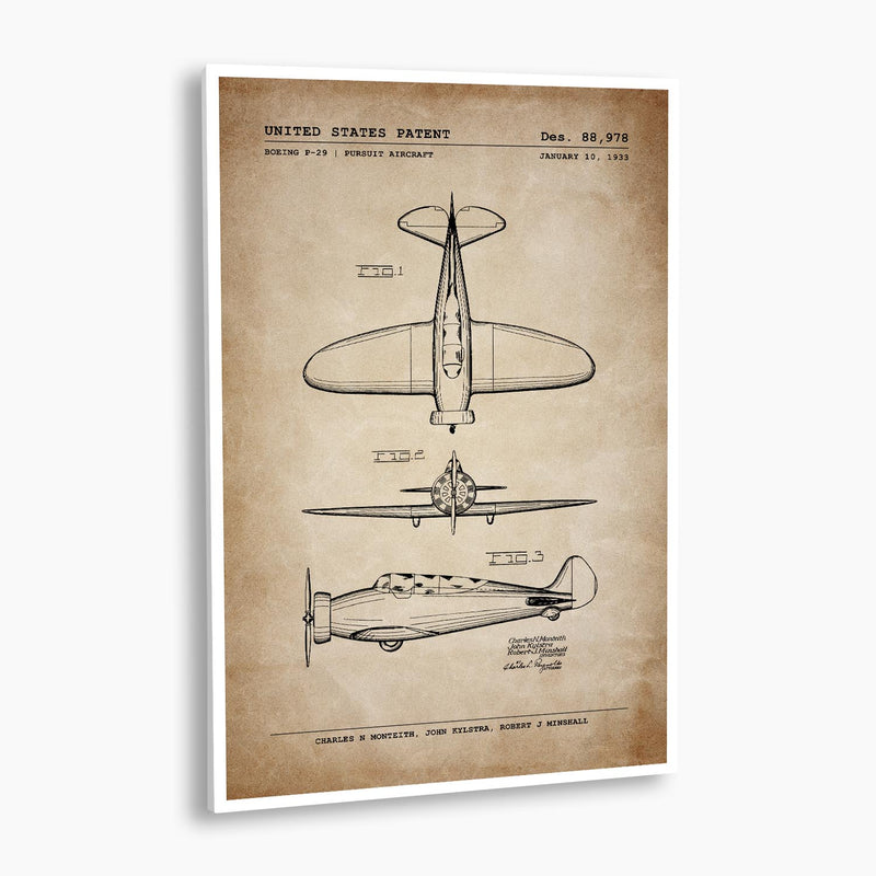 Boeing P-29 Fighter Aircraft Patent Poster; Patent Artwork