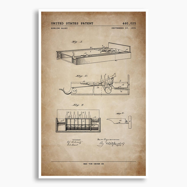 Bowling Alley Patent Poster; Patent Artwork