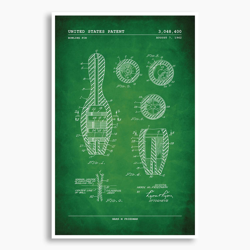 Bowling Pin Patent Poster; Patent Artwork