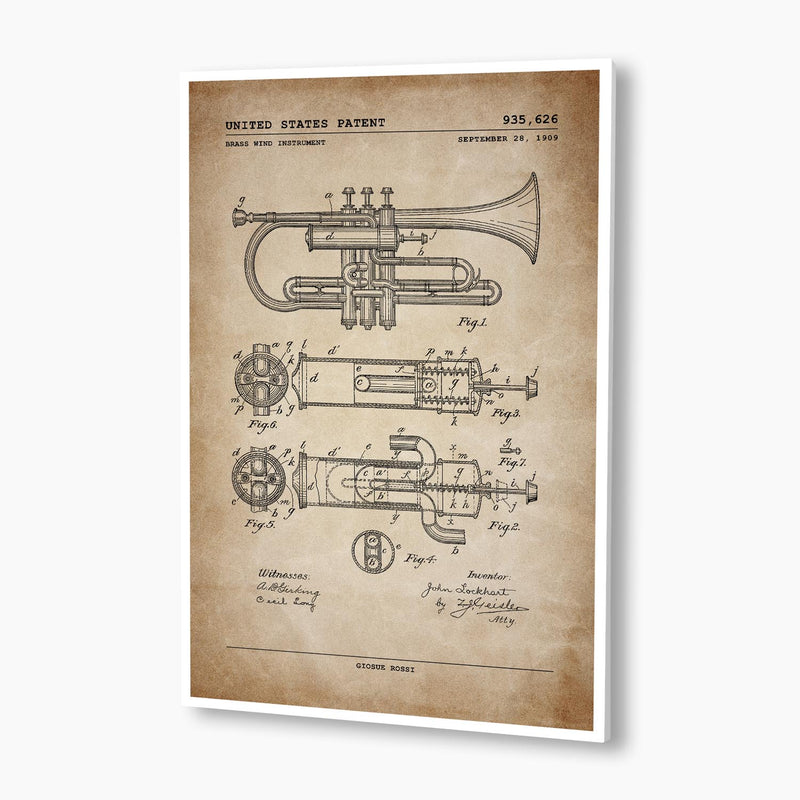 Brass Wind Trumpet Patent Poster; Patent Artwork