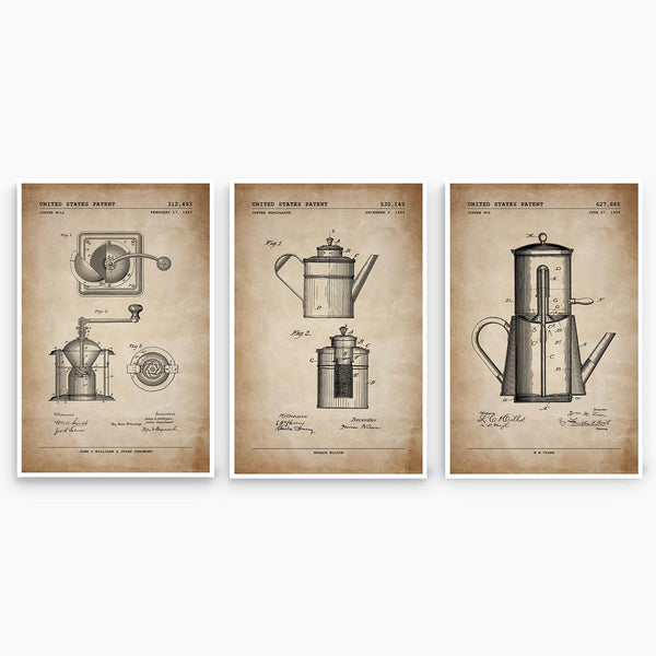 Coffee Patent Poster Collection; Patent Artwork
