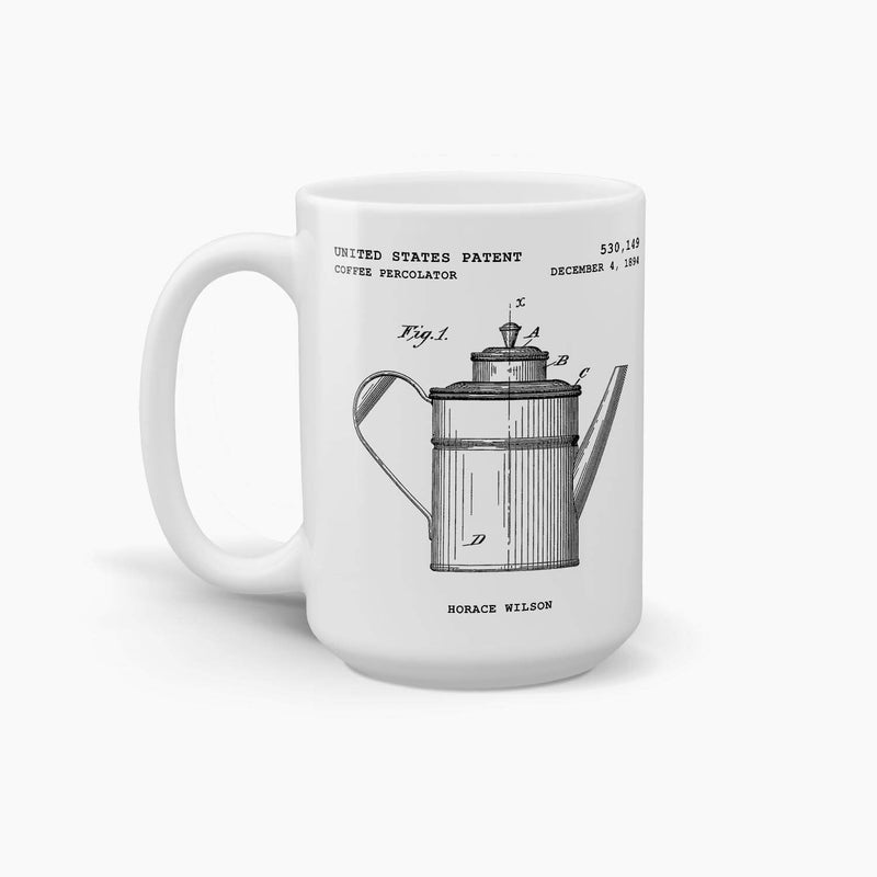 Coffee Percolator Patent Coffee Mug; Coffee Drinkware