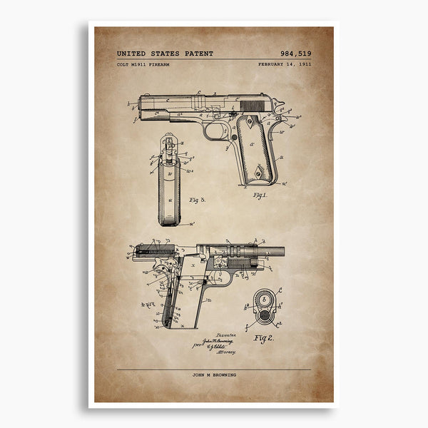 Colt M1911 Patent Poster; Patent Artwork