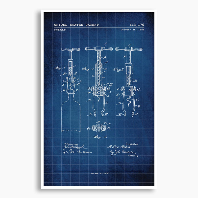 Corkscrew Patent Poster; Patent Artwork