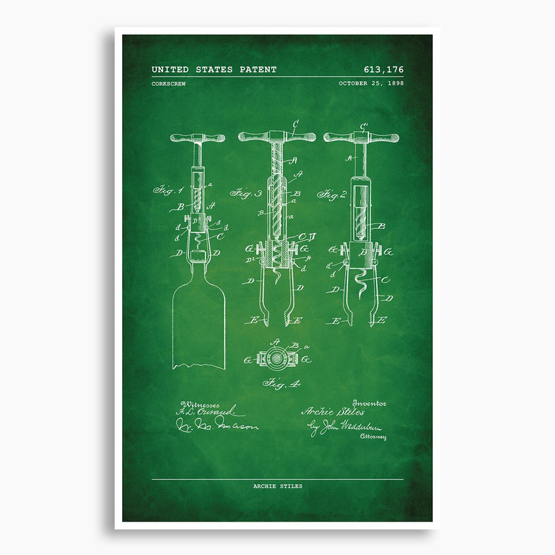 Corkscrew Patent Poster; Patent Artwork