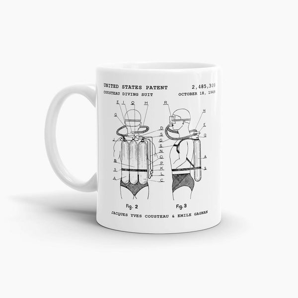Cousteau Diving Suit Patent Coffee Mug; Patent Drinkware