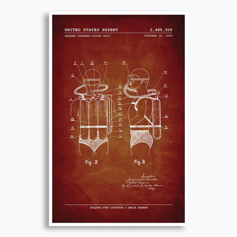 Jacques Cousteau Diving Suit Patent Poster; Patent Artwork