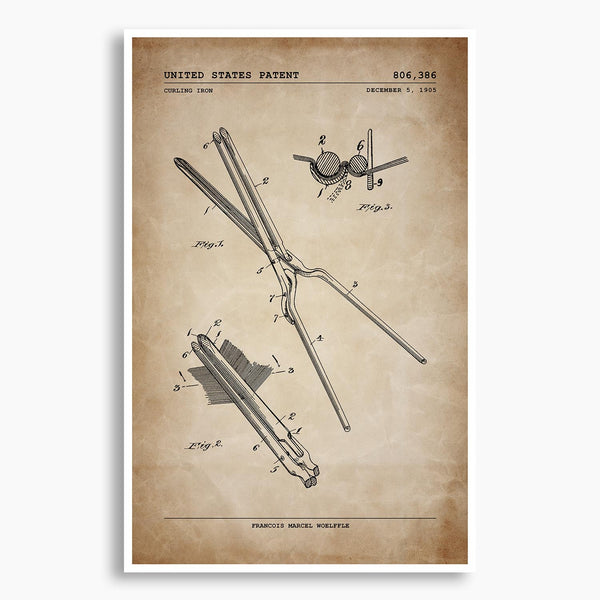 Curling Iron Patent Poster; Patent Artwork