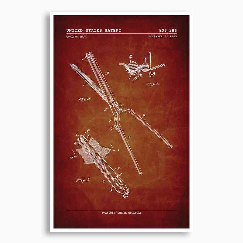 Curling Iron Patent Poster; Patent Artwork