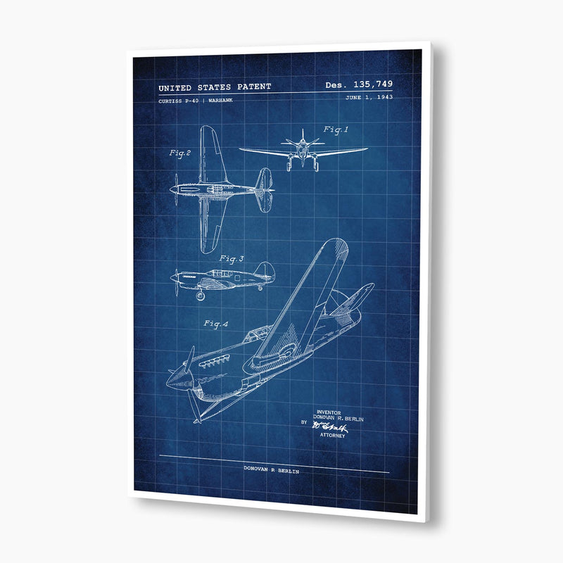 Curtiss P-40 Warhawk Aircraft Patent Poster; Patent Artwork