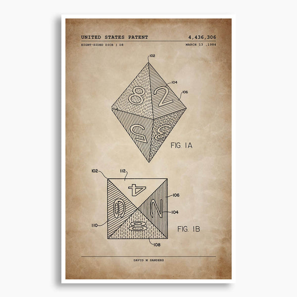 D8 Dice Patent Poster; Patent Artwork