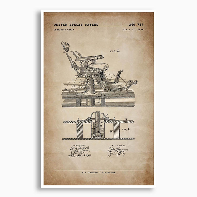 Dentist's Chair Patent Poster; Patent Artwork