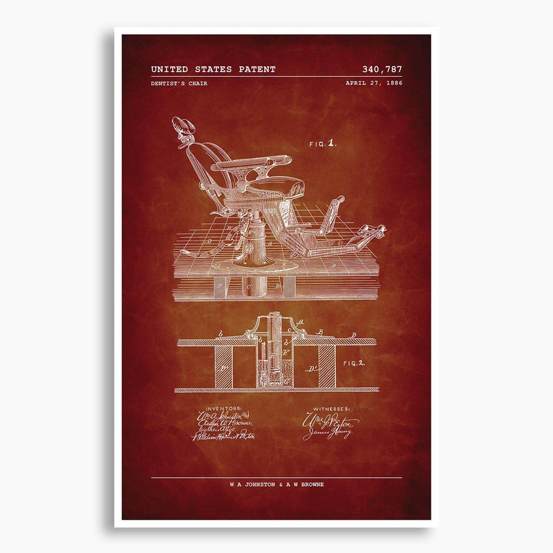 Dentist's Chair Patent Poster; Patent Artwork