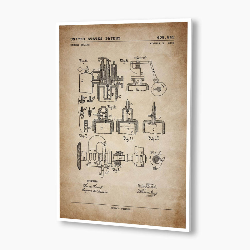 Diesel Engine Patent Poster; Patent Artwork