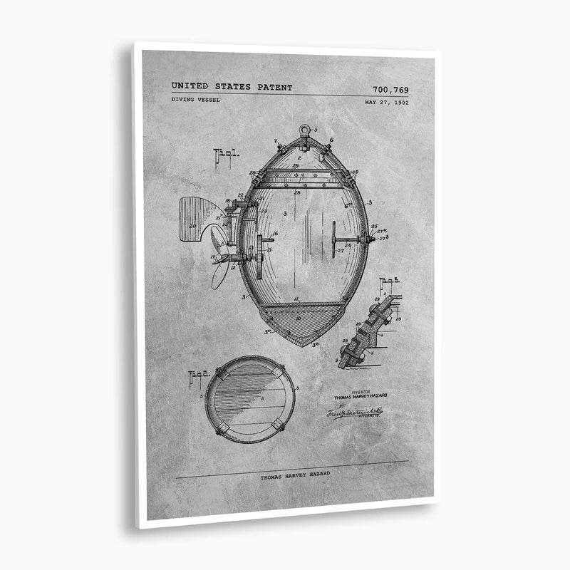 Diving Vessel Patent Poster; Patent Artwork