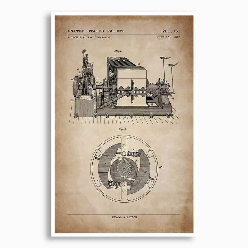 Edison Electric Generator Patent Poster; Patent Artwork