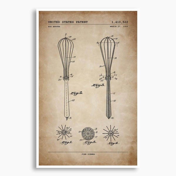 Egg Beater Patent Poster; Patent Artwork