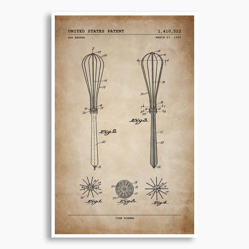 Egg Beater Patent Poster; Patent Artwork