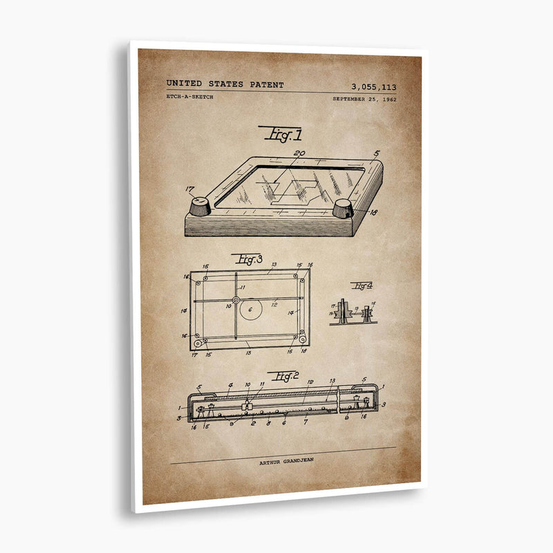 Etch-A-Sketch Patent Poster; Patent Artwork, Antique Parchment