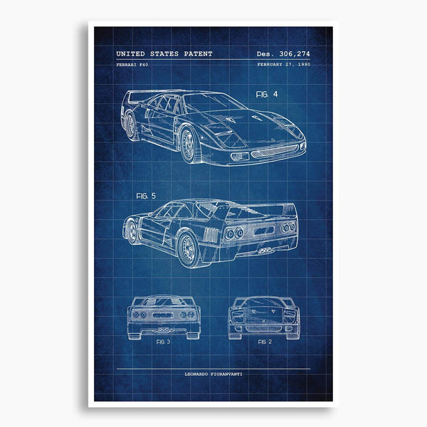 Ferrari F40 Patent Poster; Patent Artwork