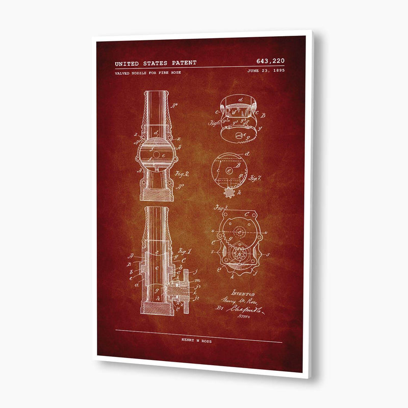 Fire Hose Nozzle Patent Poster; Patent Artwork