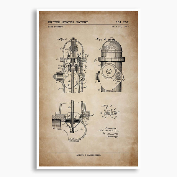Fire Hydrant Patent Poster; Patent Artwork