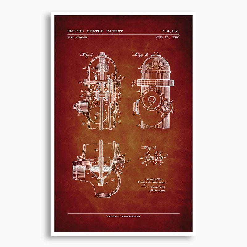 Fire Hydrant Patent Poster; Patent Artwork