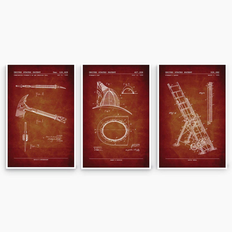 Firefighter Patent Poster Collection; Patent Artwork