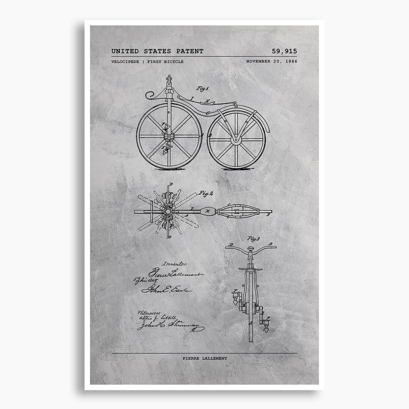 First Bicycle Patent Poster; Patent Artwork