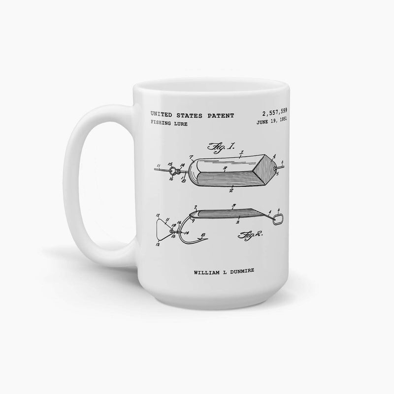 Fishing Lure Patent Coffee Mug; Patent Drinkware