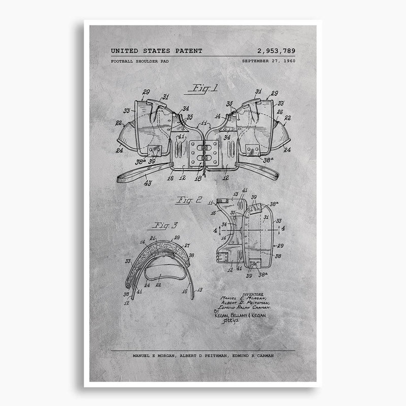 Football Shoulder Pads Patent Poster; Patent Artwork