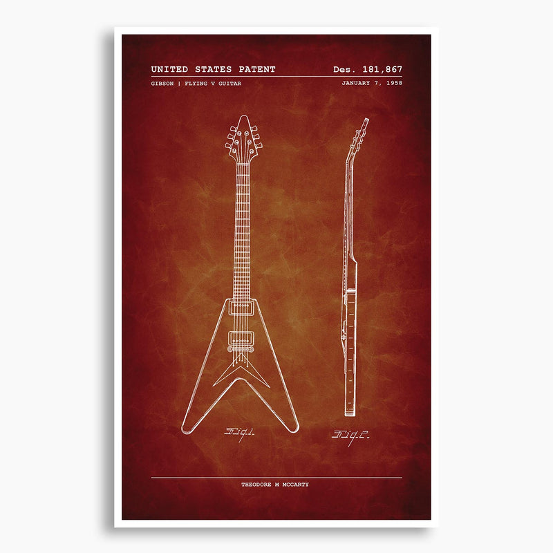 Gibson Flying V Guitar Patent Poster; Patent Artwork