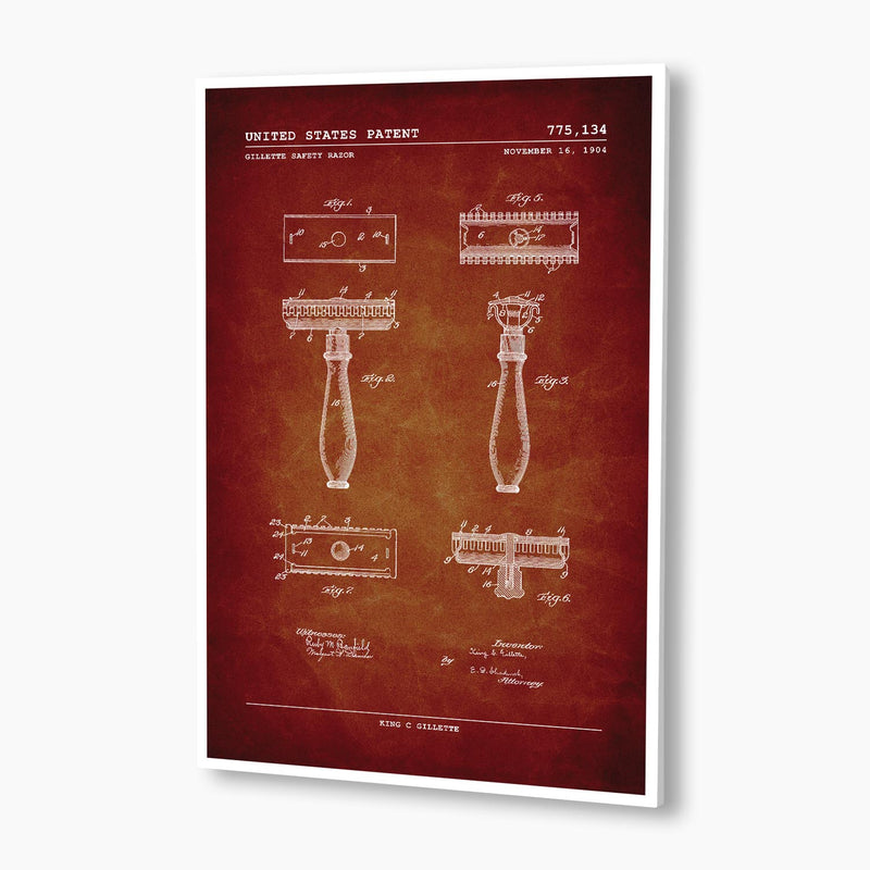 Gillette Safety Razor Patent Poster; Patent Artwork