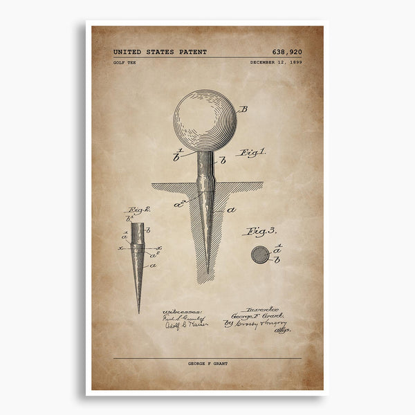 Golf Tee Patent Poster; Patent Artwork