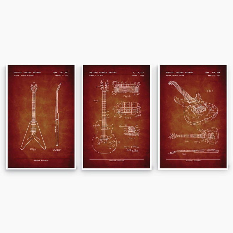Guitar Patent Poster Collection; Patent Artwork